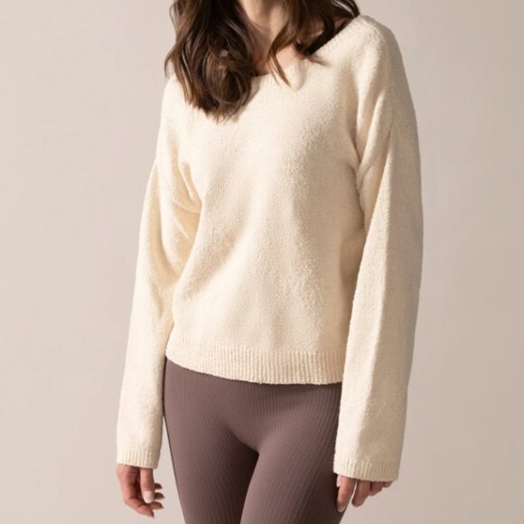 From Rachel | Bow-Back Bouclé Knit Sweater in Almond | XS - Picture 2 of 5